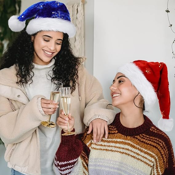 1 sztuka (30*45 cm) Niebieska czapka świąteczna dla dorosłych z podszewką, unisex, ciepłe akcesoria do czapek świątecznych Czapka świąteczna i noworoc - 2