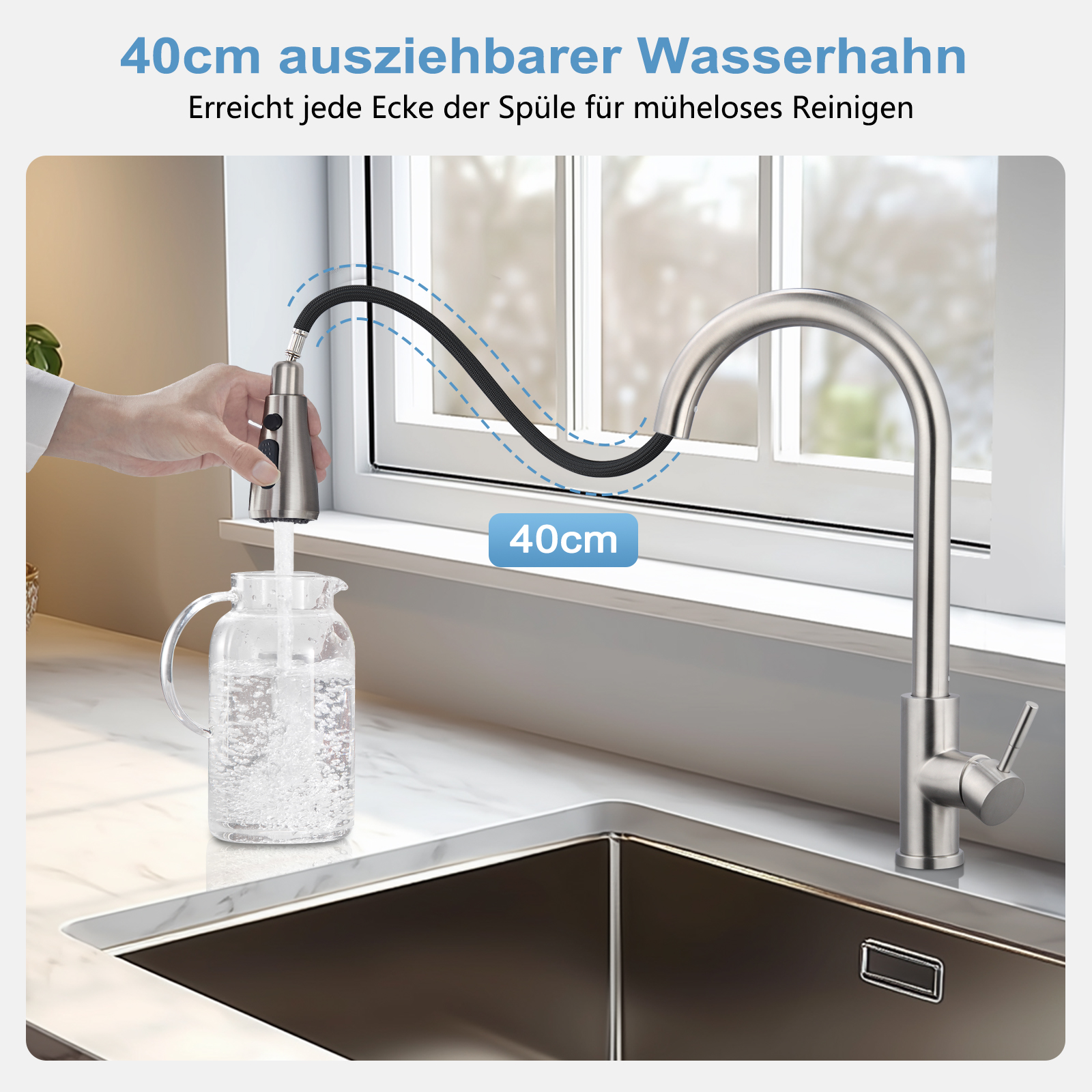 LOVHAUS Robinet de Cuisine, Robinet Extractible à 3 Modes, Robinet d'Évier Haute Pression, Mitigeur de Cuisine Pivotant à 360° - 3