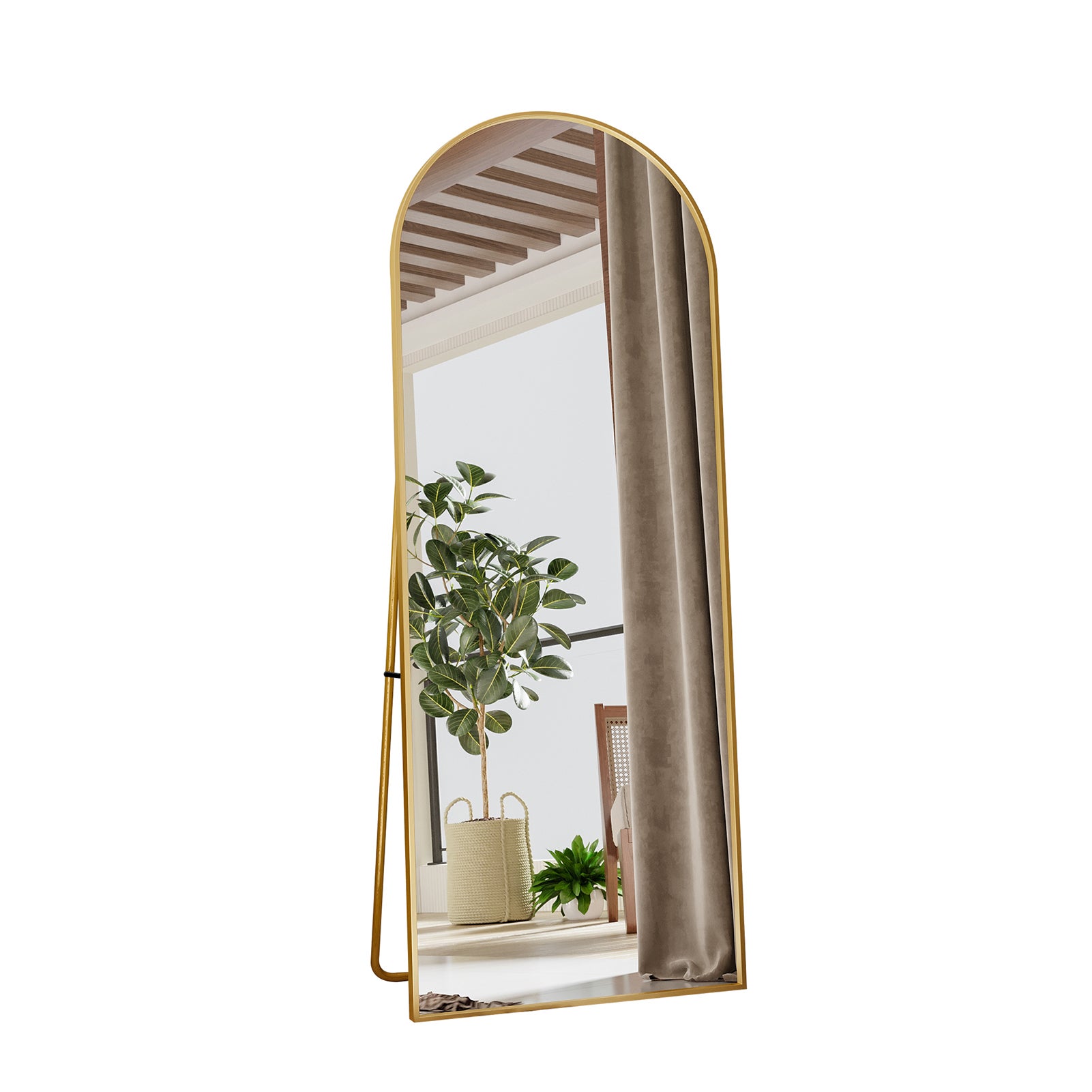KEFSR Miroir sur Pied Arqué 165 x 60cm,Miroir Mural avec Support,Cadre en Alliage d’Aluminium,Verre Trempé,Grand Miroir pour Chambre,Salon(Doré) - 8