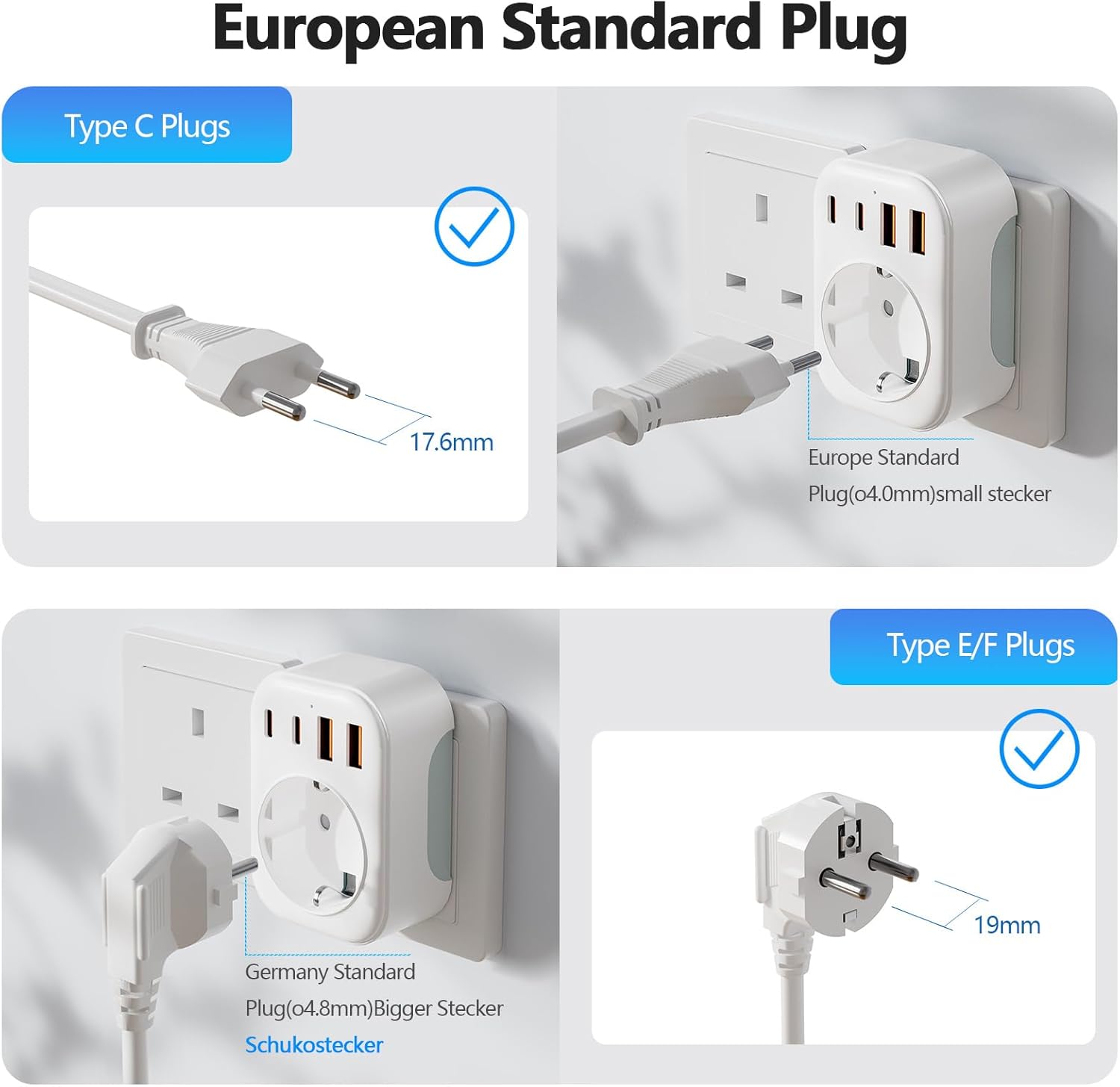Adaptateur Prise Anglaise Type G, avec 2 USB A & 2 USB C, FR 2 Broches vers GB 3 Broches pour Irlande Angleterre Ecosse Dubaï Malte - 2