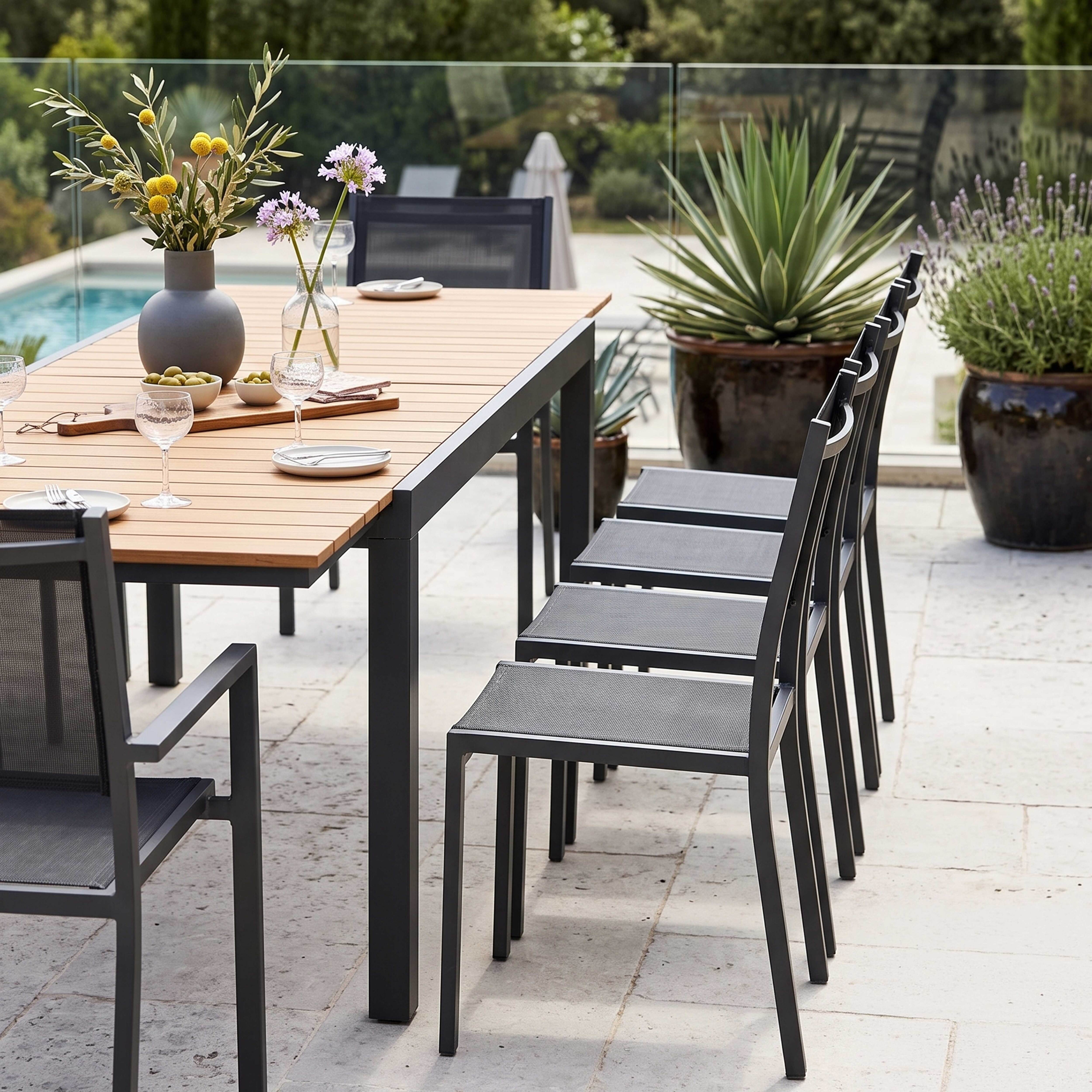 Salon de jardin 10 places, 8 chaises et 2 fauteuils en aluminium - 3