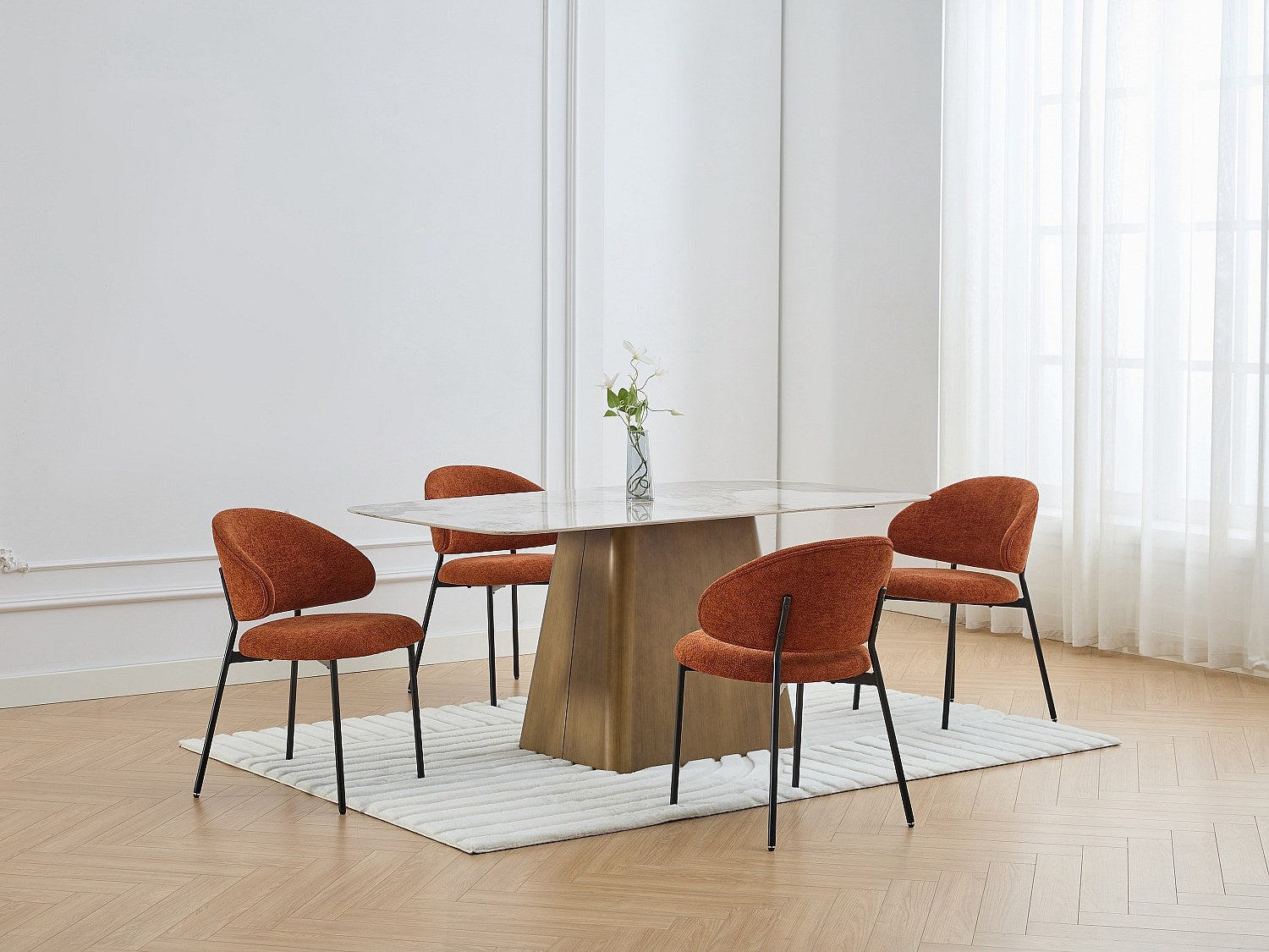 Zestaw 4 krzeseł z teksturowanej tkaniny i czarnego metalu - Terakota - VOSINIA