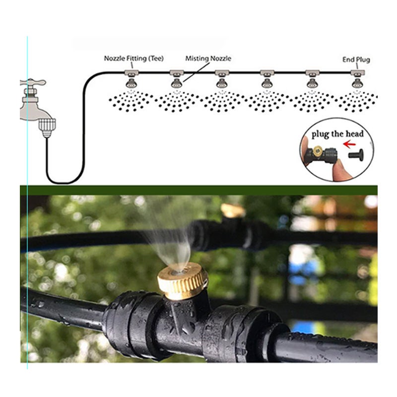 Sistema di nebulizzazione da 15 m, nebulizzatore per patio, sistema di nebulizzazione rinfrescante (21 ugelli), kit tubo nebulizzatore per esterni per - 4