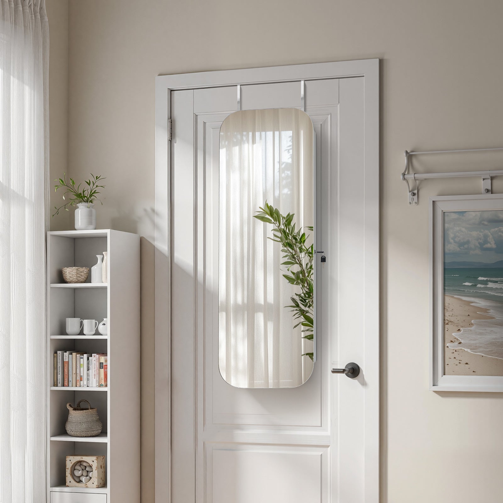 Armoire à Bijoux avec Miroir VEVOR 1080 mm, Organiseur Verrouillable Mural/Sur Porte avec 2 Clés & Compartiments de Rangement, Blanc - 8