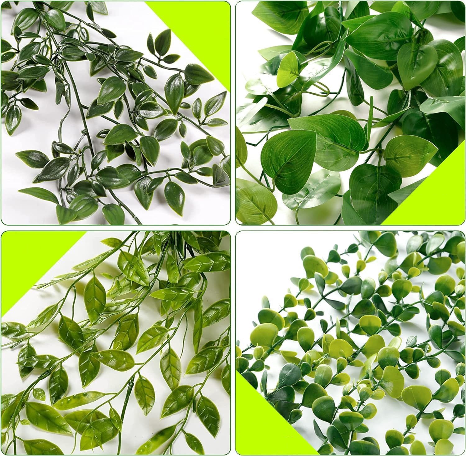 Ensemble de 4 plantes artificielles suspendues d'intérieur et d'extérieur, décoration de plantes vertes en pot, mandala, eucalyptus, pothos, pois - 5
