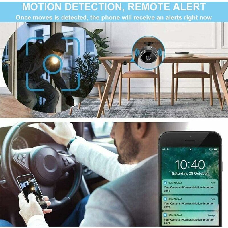 Mini Camera Espion sans Fil HD 1080P Spy Caméra de Surveillance WiFi avec Vision Nocturne et Detecteur, Caméra Video Surveillance - 3