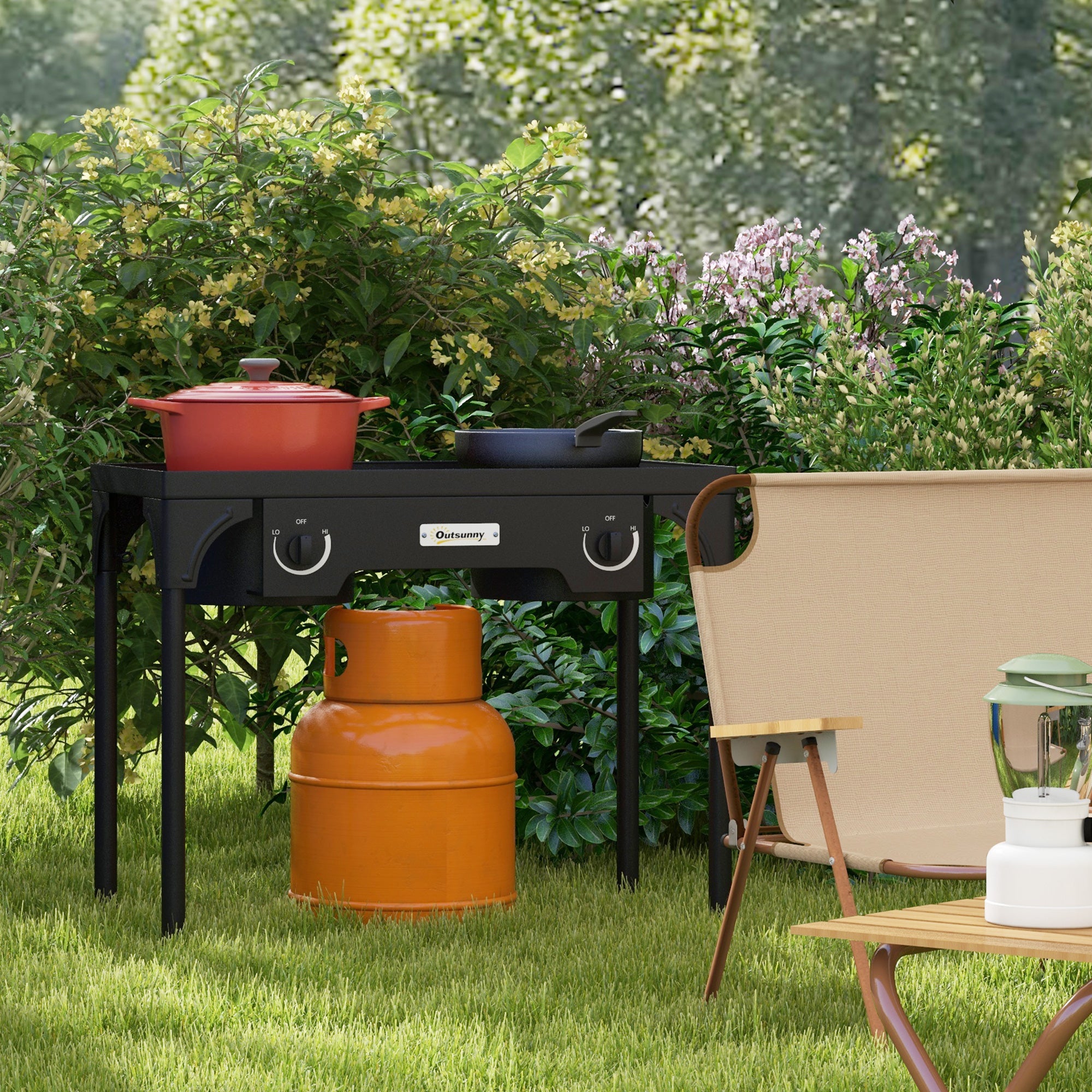 Réchaud gaz propane portable 2 brûleurs 150 000 BTU/h pieds amovibles cuisine camping - 3