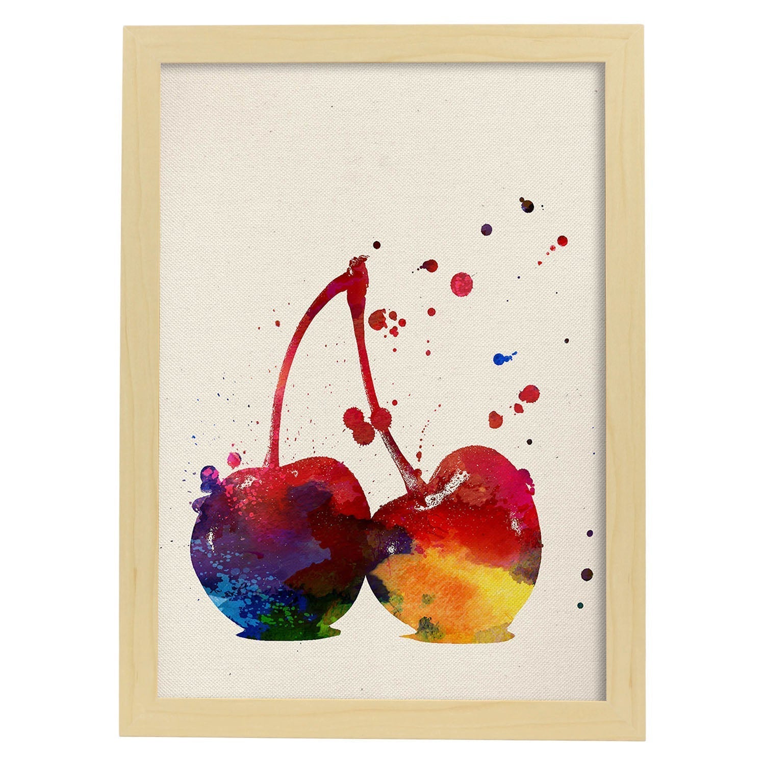 Affiche Cerise Avec Conception D'aquarelle. Mélange De Tranches Avec Le Style Acuarela Blanco A3 - 2