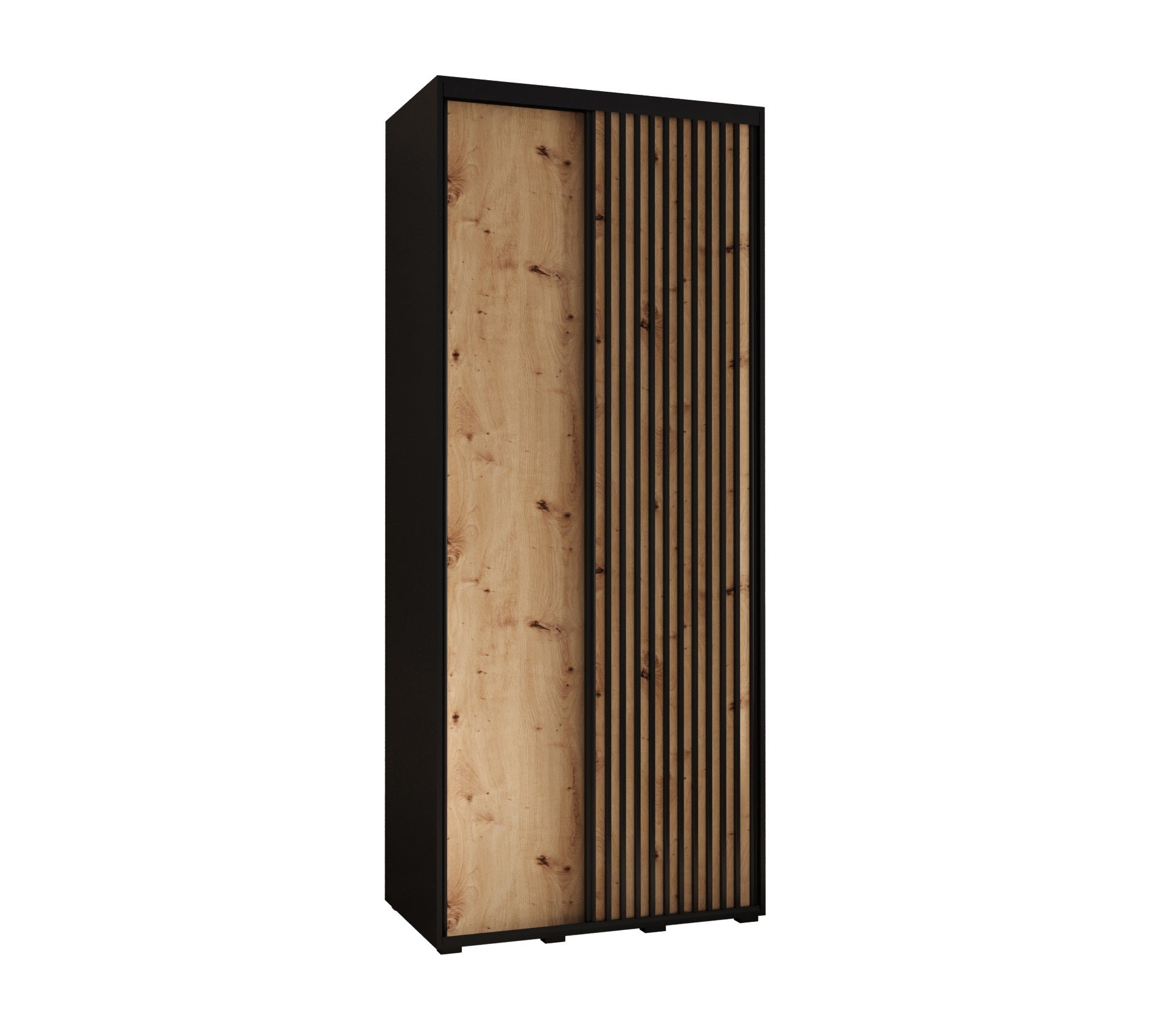Szafa przesuwna wysoka Lanko 1 120 x 60 x 235,2 cm czarny + artisan + lamele czarny - Abiks Meble