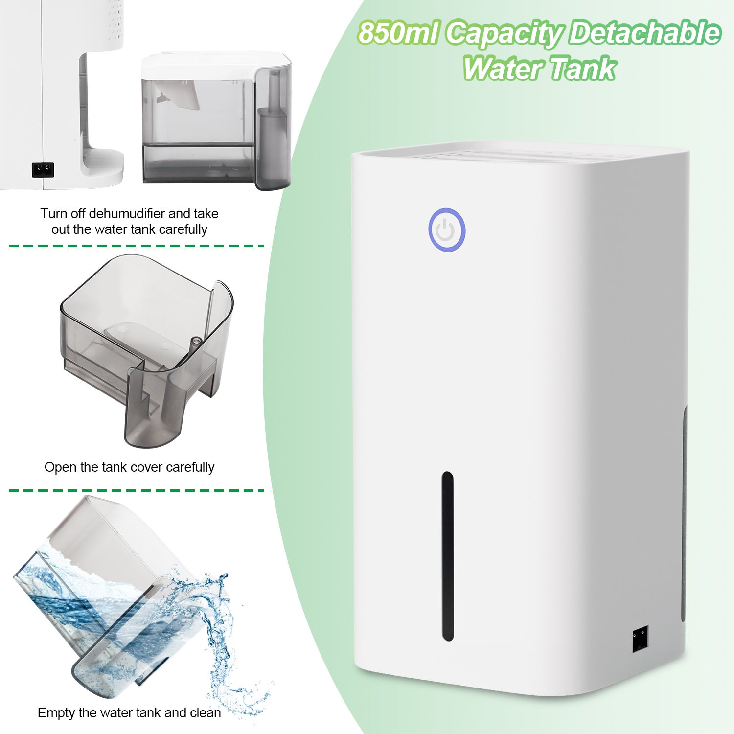 Deshumidificador Eléctrico Depósito de Agua 850ml, Deshumidificador de Aire Silencioso - 5