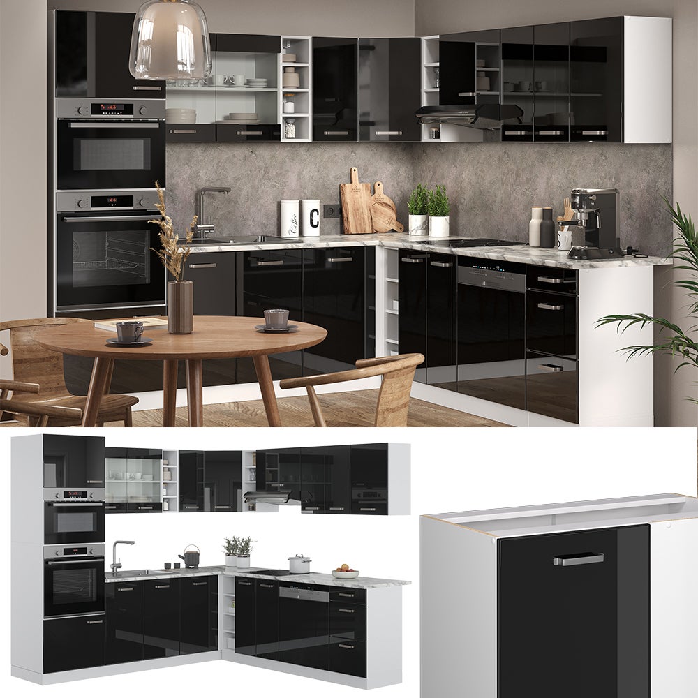Vicco Cuisine en angle R-Line, Noir Haute brillance/Blanc, 247 x 237 cm, PT Chêne - 5
