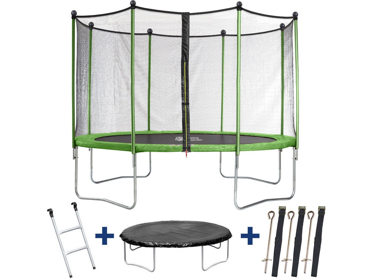Trampolina Yoopi 2 LUXE - Ø 3.65 m - Avec filet + échelle + couverture + kit d'ancrage