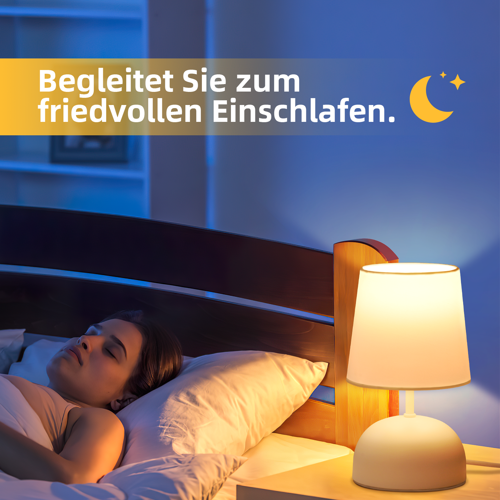 NETTLIFE Lampada da Comodino Set di 2 Lampade da Tavolo con Cavo Lampada da Notte in Tessuto Bianco Design Moderno per Camera da Letto - 6