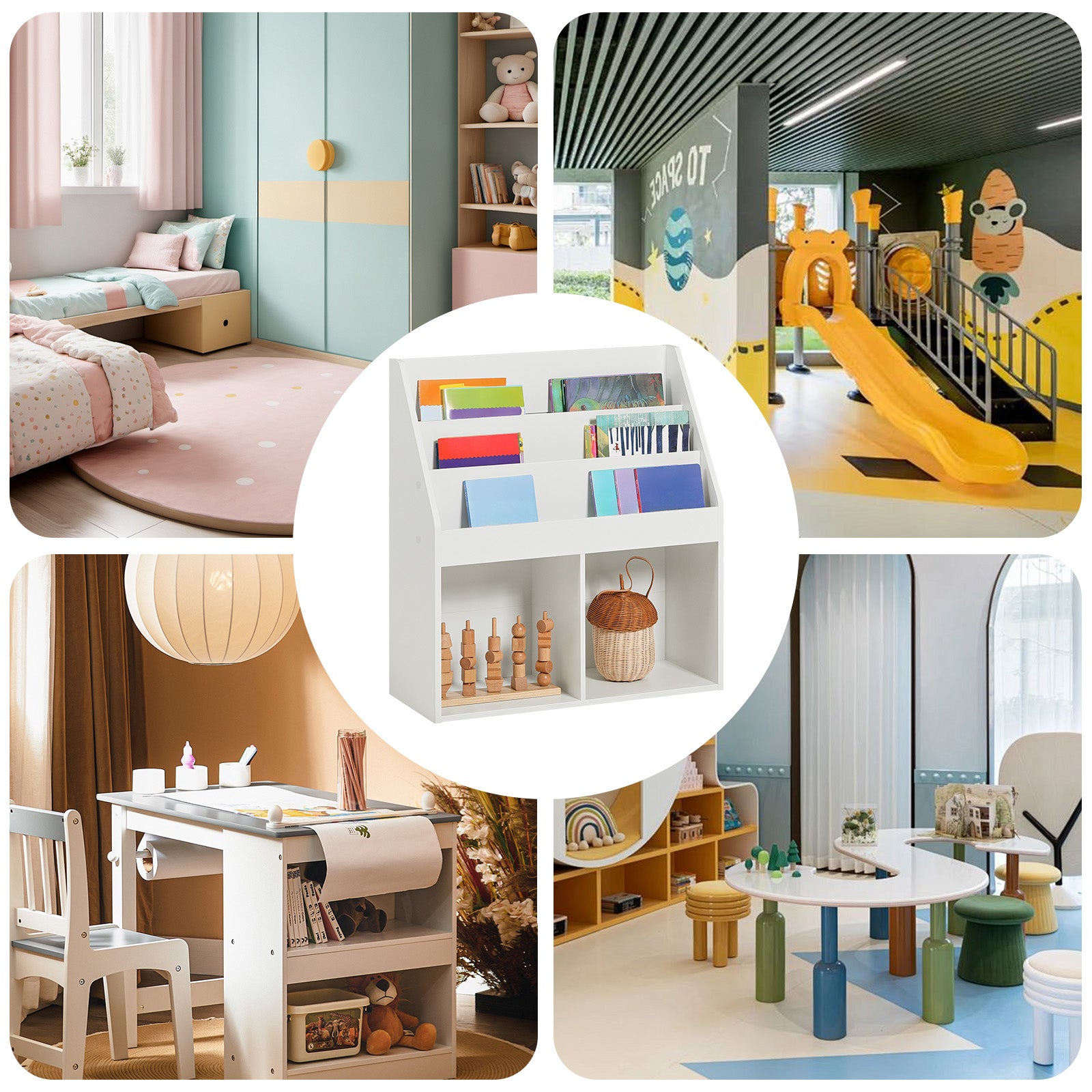Bibliothèque pour Chambre enfant en MDF Blanc H. 80 x l. 73 x P. 30 cm - 9