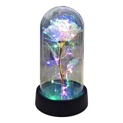 Trandafir in cupola Flippy cu lumina LED, pe baterii, auriu, 8.5 x 15 cm