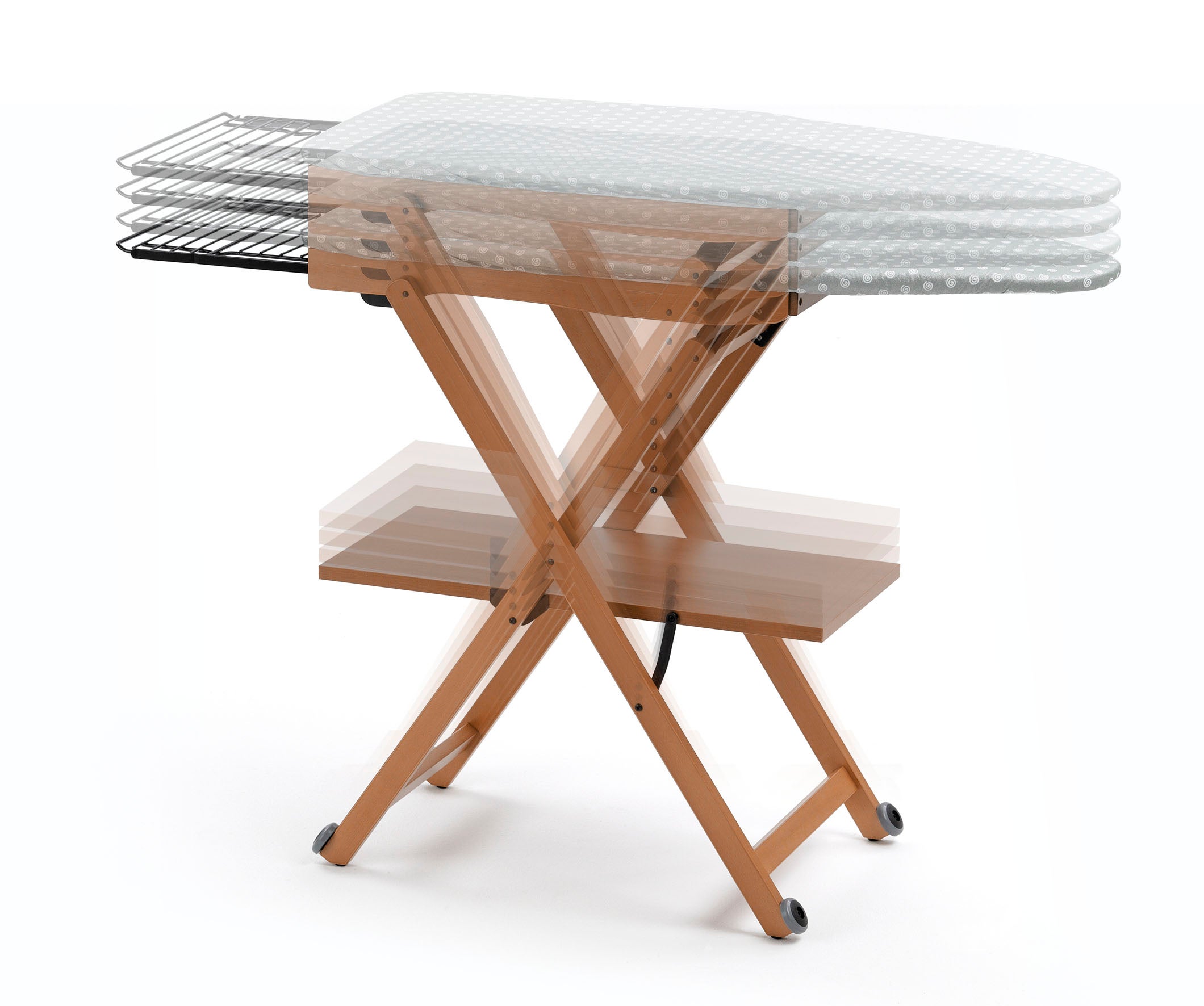 ARIT - Planche à repasser STIROCOMODO, hauteur réglable : 84-88-91-93 cm, roulettes à la base, repose-fer coulissant - Couleur cerise - 4