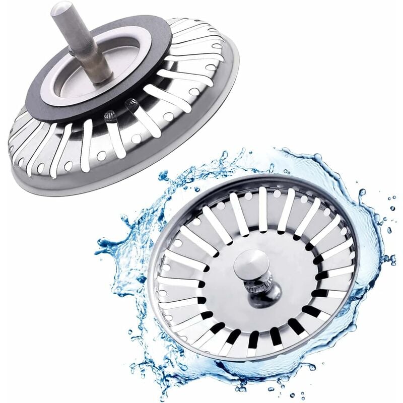 Lot De 2 Filtres D'évier Cuisine/salle De Bain - Acier Inoxydable, Dimensions 11x7x2 Cm - Grille Avec Poignée Relevable - Pour éviter Les Bouchons