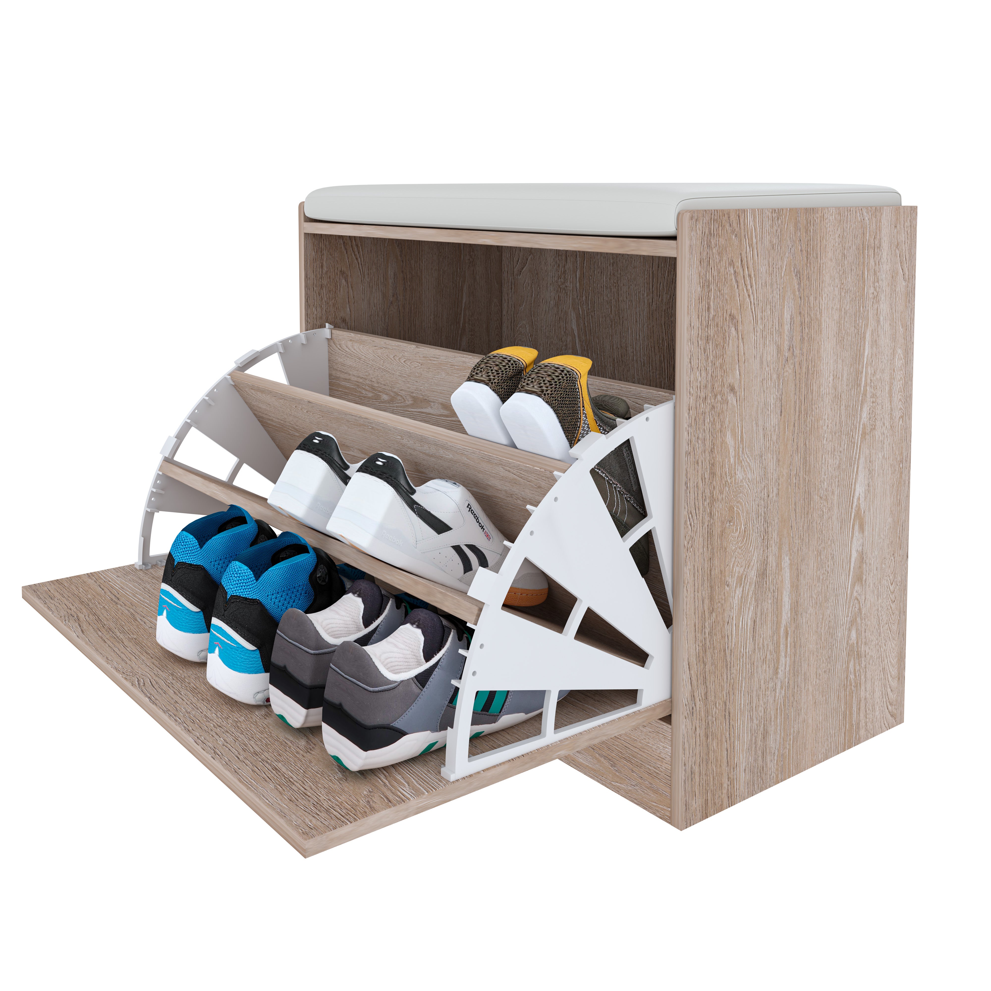 Mobile Organizzativo Corridoio Panca Portascarpe Scarpiera Da Ingresso Piccola Salvaspazio Con Cuscino Anta A Ribalta Seduta Imbottita In Ecopelle Tripla Profondità Soggiorno Casa Camera Ufficio 60 X 30 X 48 Cm (Rovere