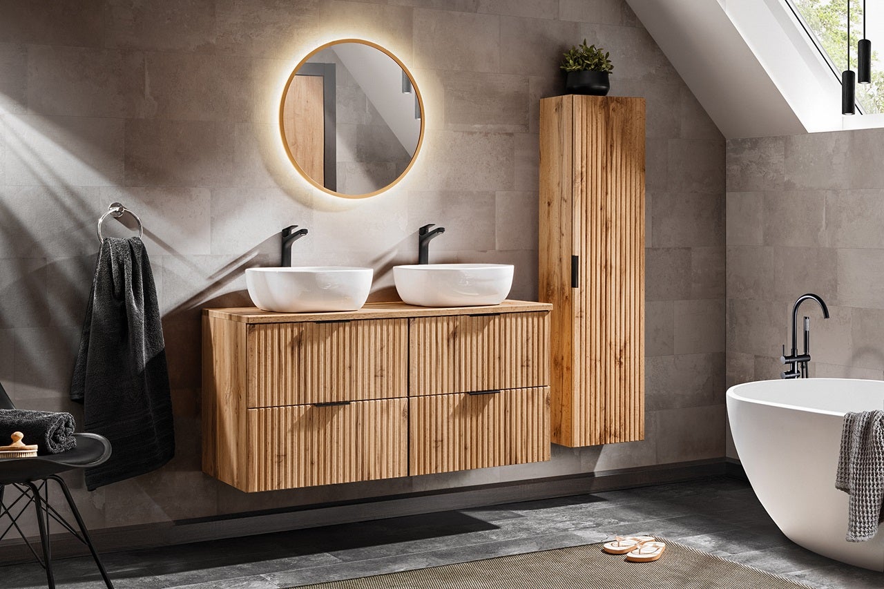 Meuble de salle de bain suspendu sous double vasque ADEL CHÊNE 120 cm - 10