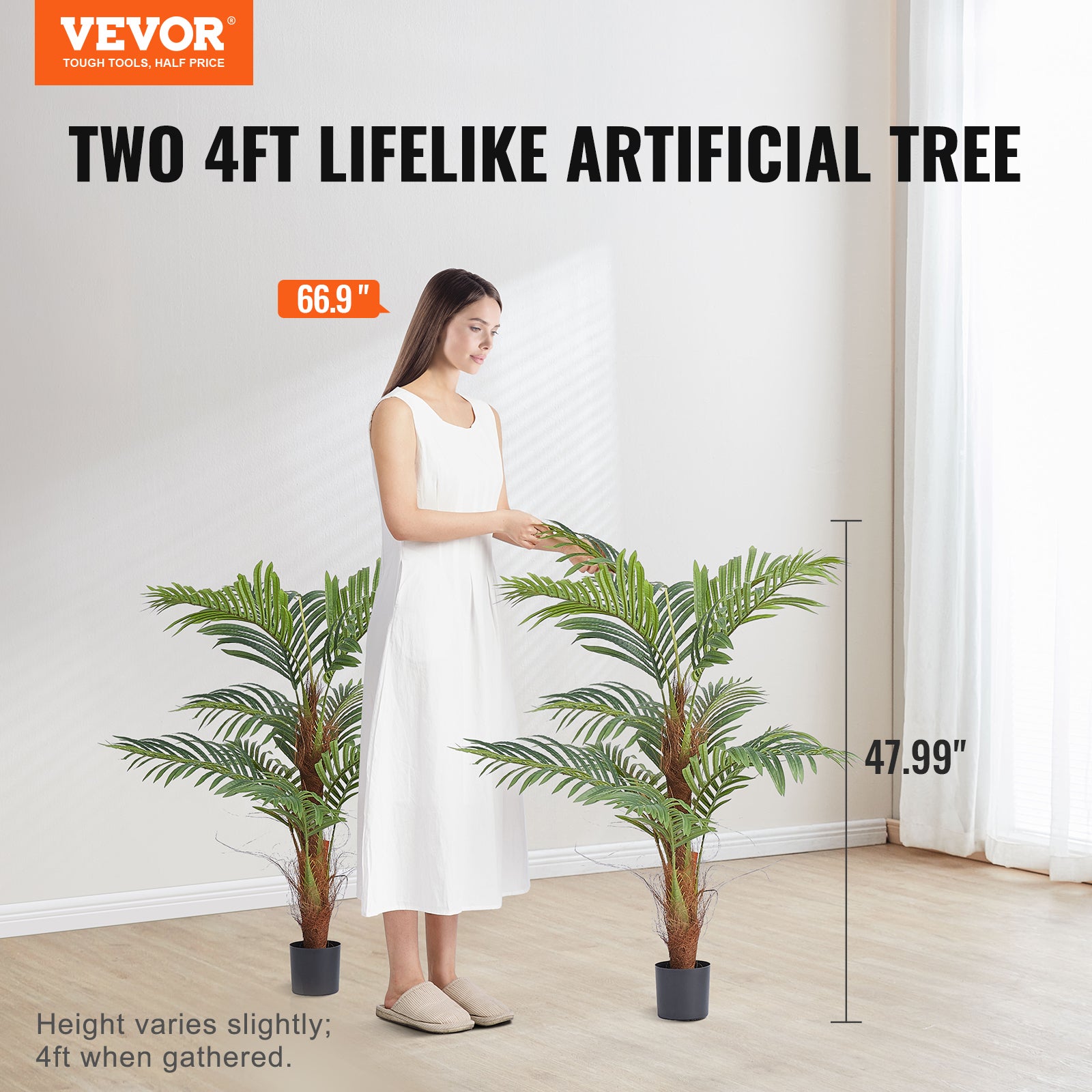 Arbre Artificiel VEVOR 1219 mm Plante Artificielle PE Palmier à Noix de Bétel 2 Faux Arbres Vert avec Pot 127x113 mm Fausse Plante Décoration - 2