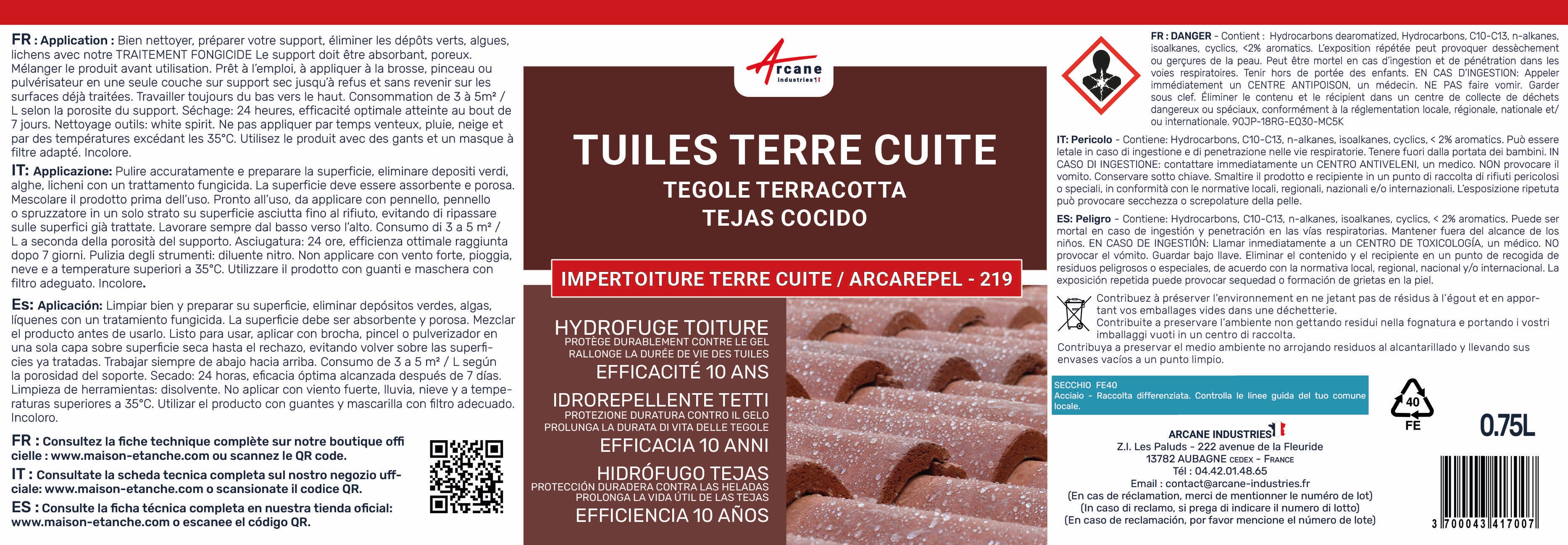 Imperméabilisant hydrofuge Tuiles en terre cuite - IMPERTUILE TERRE CUITE - 2.5 L (jusqu'à 12.5 m²) - ARCANE INDUSTRIES - 4