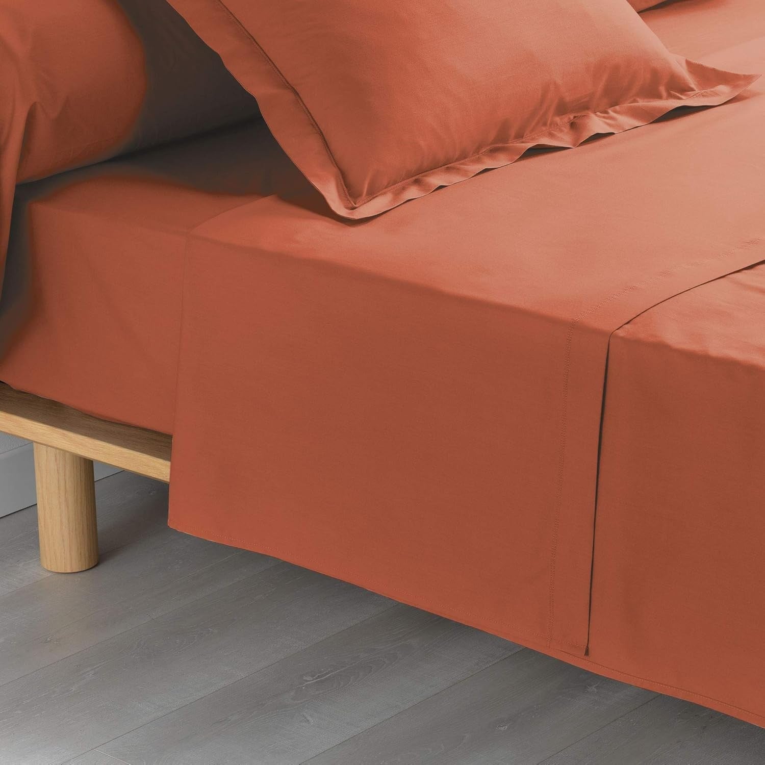 Drap plat 1 pers 180x290 cm percale uni 78 fils percaline +p. bourdon Terracotta - 2