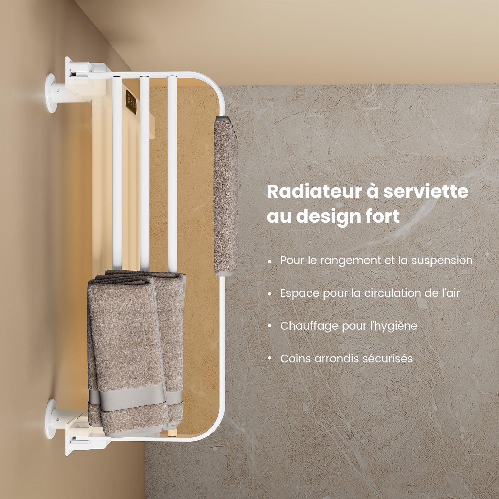 EMKE Sèche-Serviettes Électrique 500x500 mm, Chauffage Salle de Bain Intelligent à Température Constante, Chauffe-Serviettes Électrique 140W Blanc - 8