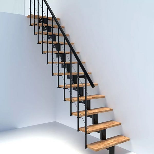 Escalier droit 13 marches - Hauteur à franchir 2.78 à 3.36m - Noir et bois - COMFO80/I/NB-13 - 5
