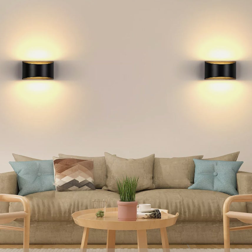 Lampada da parete moderna a LED, lampada da parete bianca calda 3000K, lampada da parete su e giù da 7 W, lampada da parete per interni, nera - 3