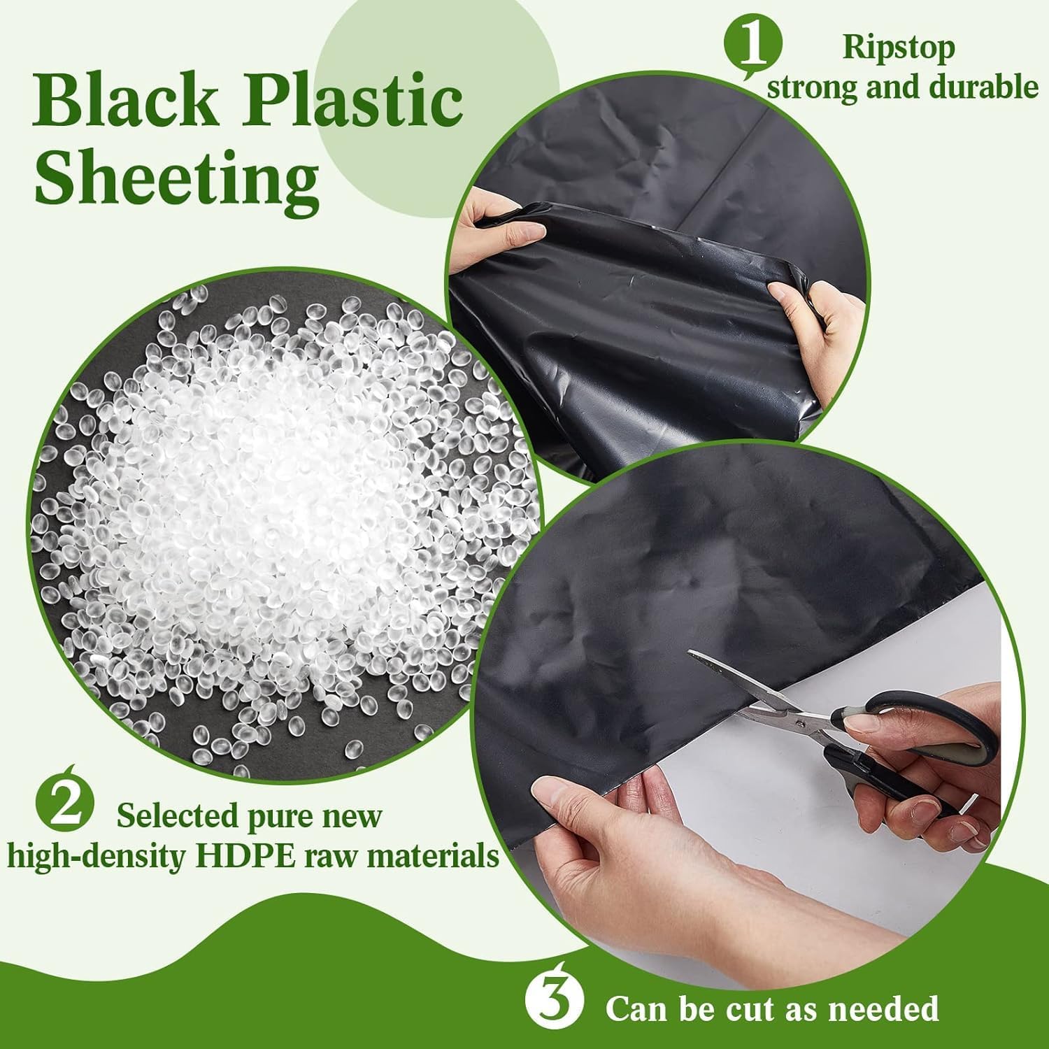 Bâche en polyéthylène noire 1,2 m x 2,1 m, épaisseur 0,4 mm, pour abris de jardin, horticulture et imperméabilisation - 2