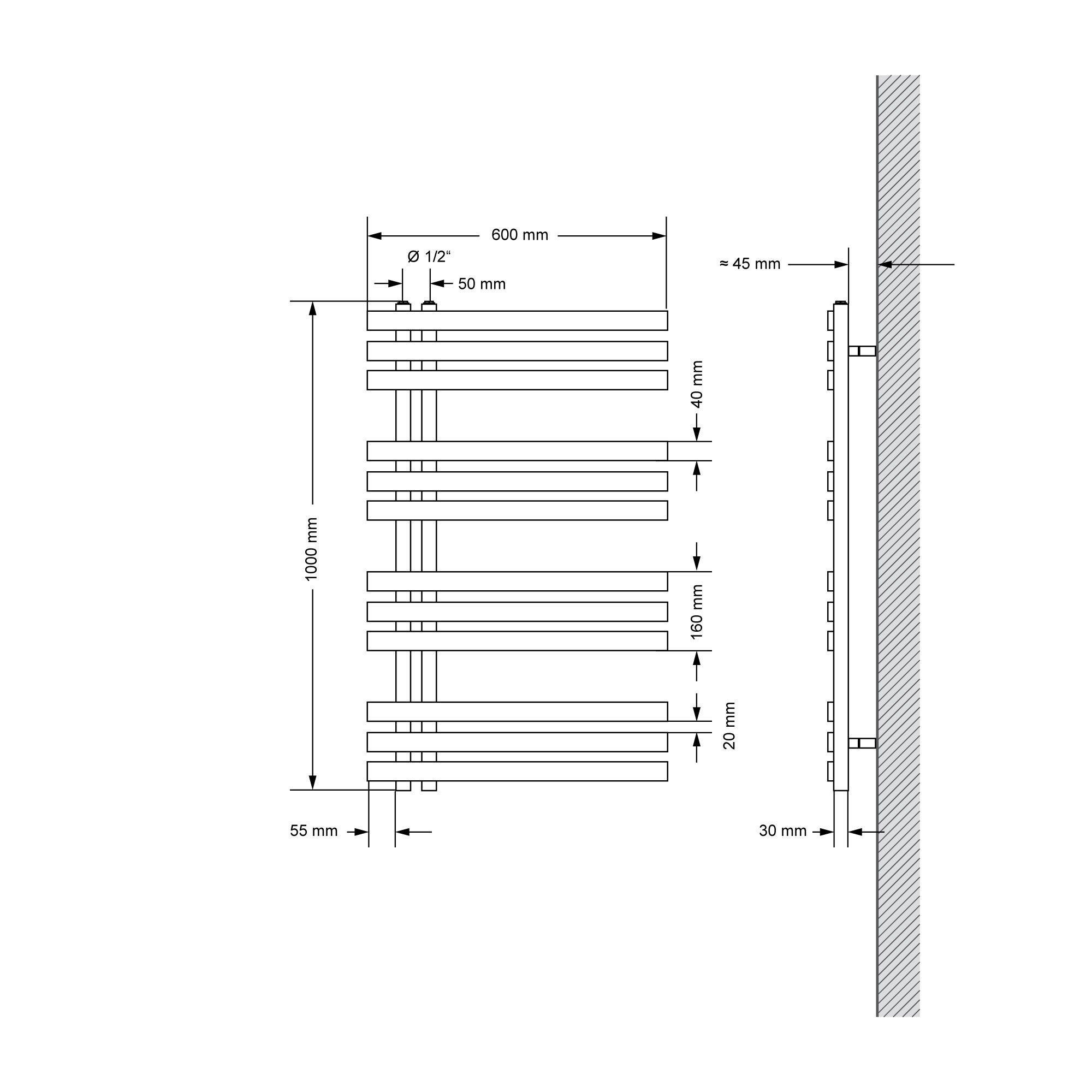 Radiatore EM in ferro Radiatore per asciugamani Radiatore da bagno Nero 600x1000 - 8