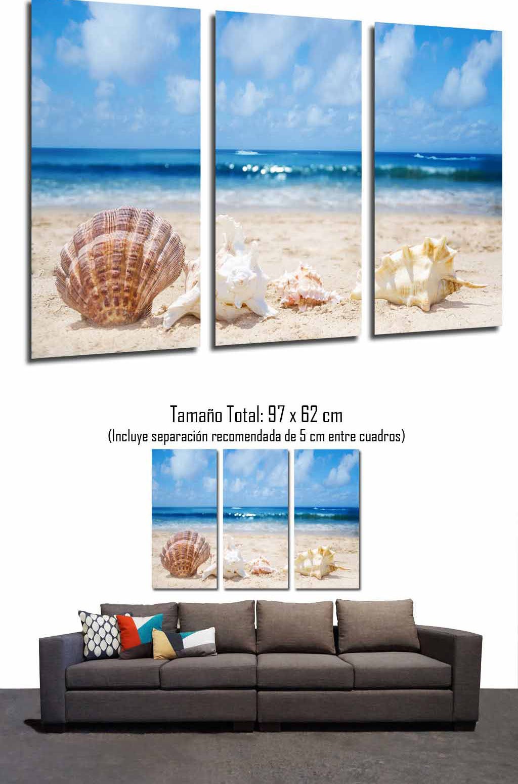 Paisaje Playa, Ola en el Mar, Caracola, Concha, impresión fotográfica sobre madera, cuadro moderno decorativo - 2