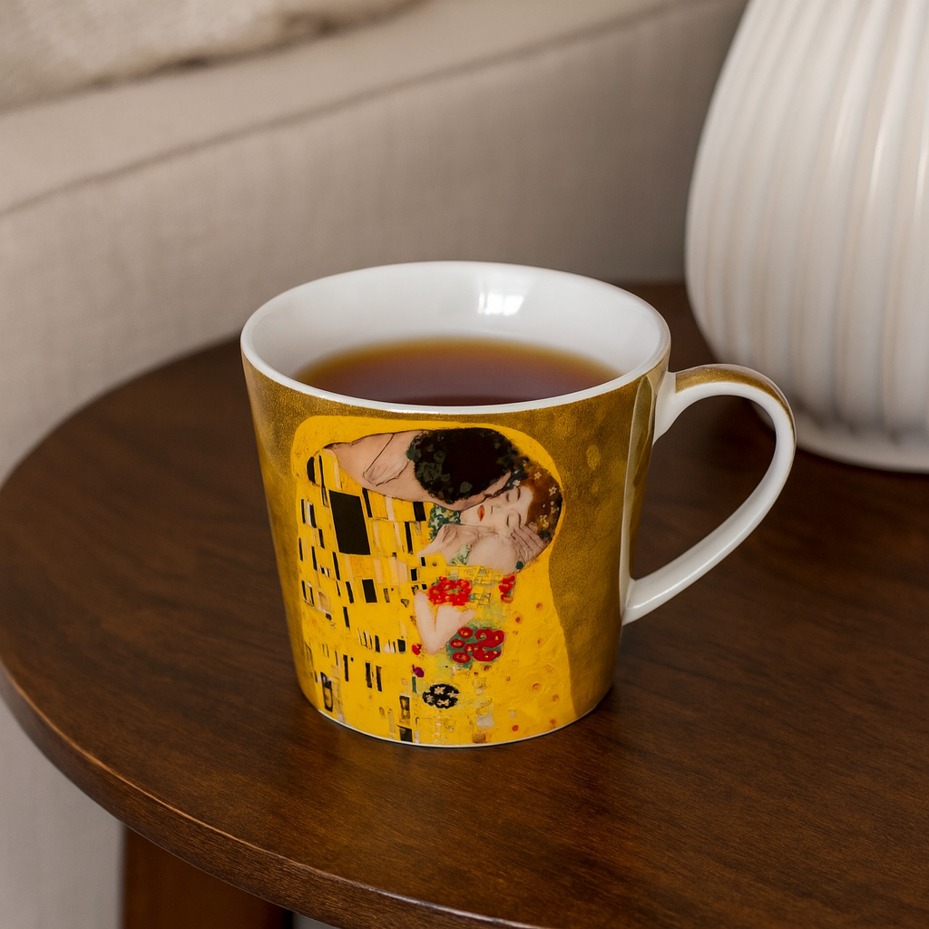 Kubek Art. Gallery Duo Porcelanowy biało-beżowy Gustav Klimt Pocałunek 1 szt. - 2