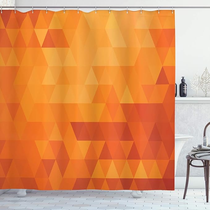 Pomarańczowa zasłona prysznicowa, kształty i wzory, zestaw dekoracji łazienkowych z tkaniny, 180 cm x 200 cm, spalonej pomarańczy