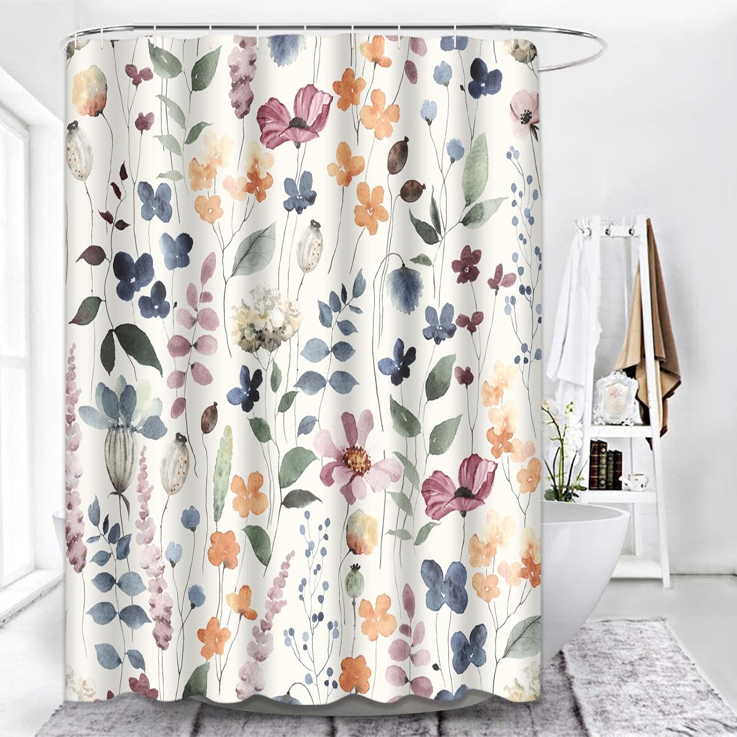 Rideau De Douche Floral Bohème, Rideaux De Douche En Tissu De Feuilles Tropicales Pour Une Dcoration De Salle De Bain Chic Et Lgante Rideau De Douche Fleurs Colores Abstraites Modernes 72 X 77502254