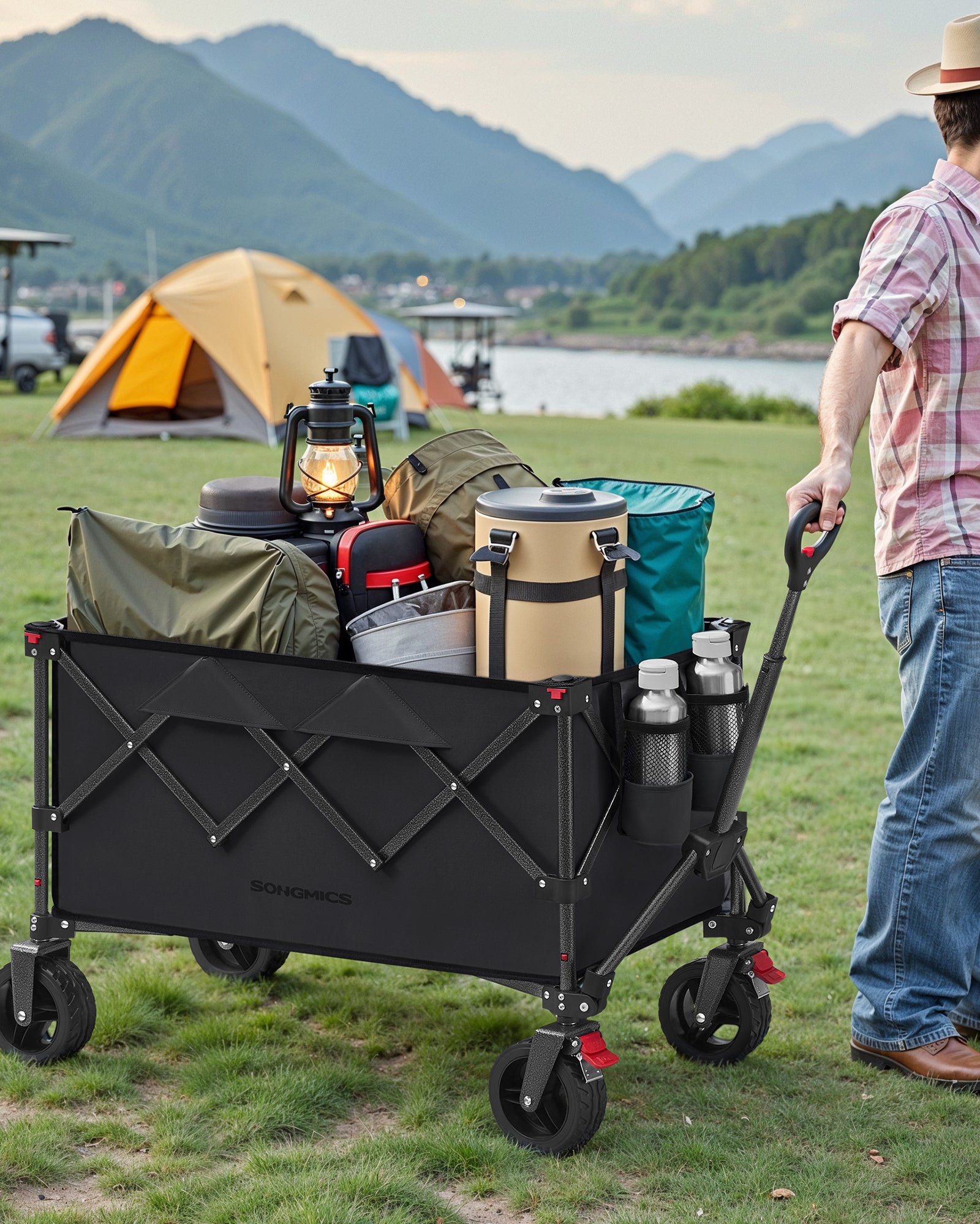 Chariot Pliable, Capacité de 150 L, Supporte Jusqu’à 150 kg, avec Poignée, 4 Roues Amovibles, pour Extérieur, Plage, Camping, Noir - 2