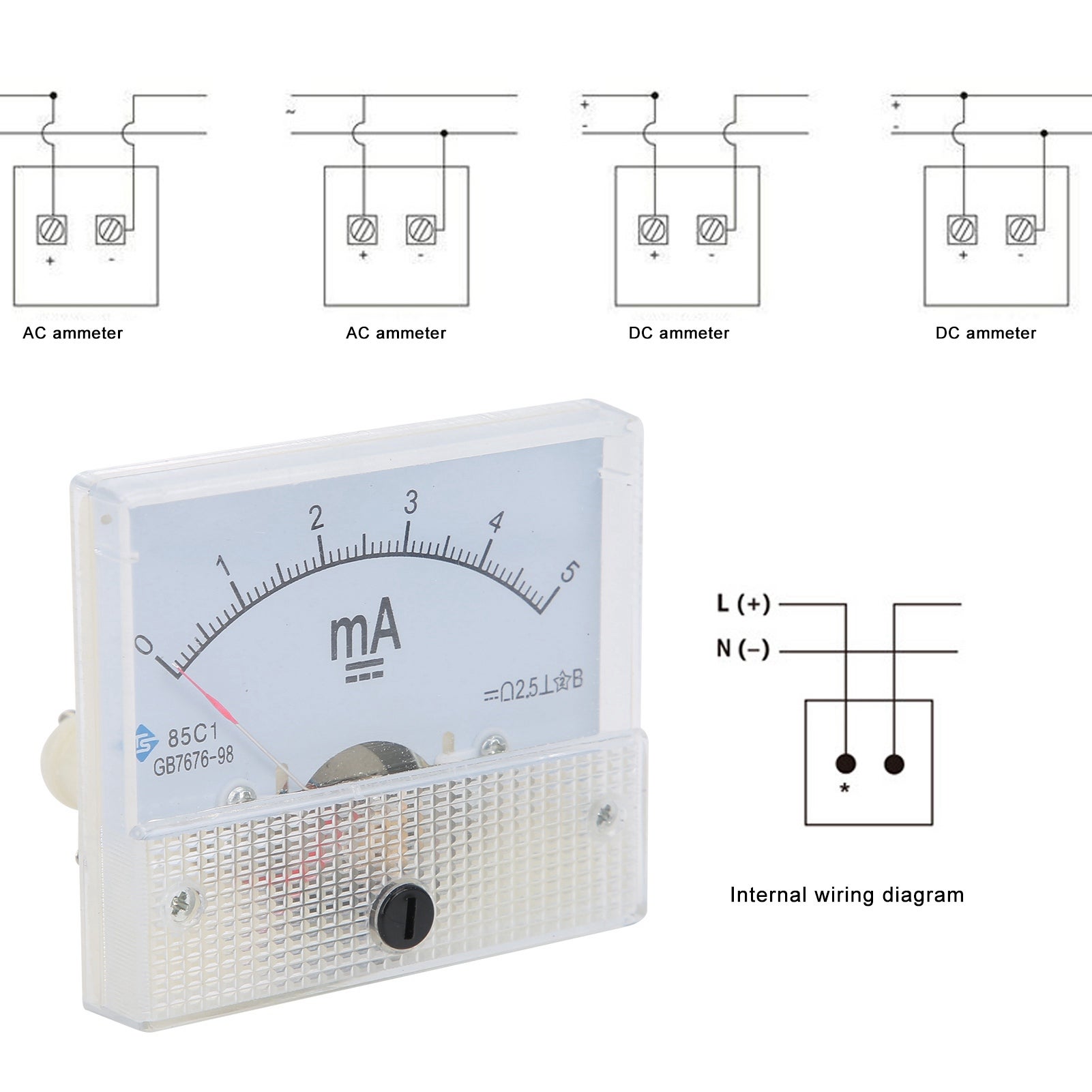 Misuratore di corrente a puntatore DC 0-5MA, dispositivi di misurazione, amperometro, tester, calibro - 8