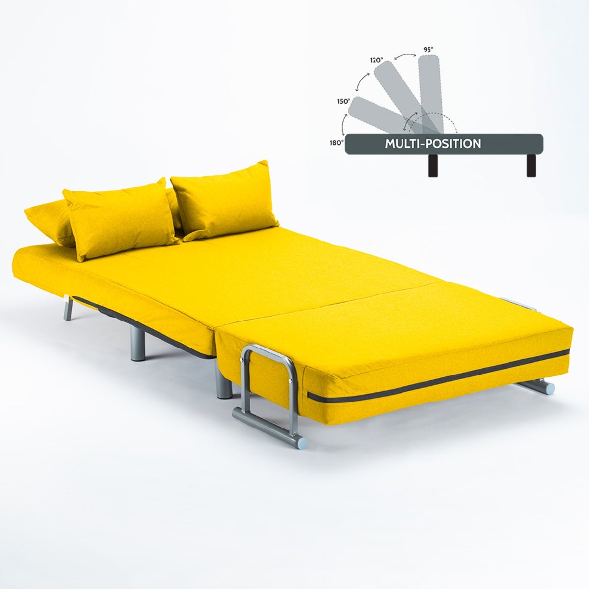 Divano poltrona letto piazza e mezza pieghevole tessuto Deborah Twin - Giallo - 7