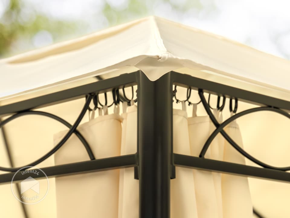 Cenador de jardín 3x3 m con 4 cortinas - lona de techo approx. 180 g/m² champán - 4