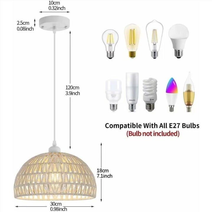 Pheashine Lustre En Rotin Naturel Suspension Vintage E27 - Lampe Bohème Pour Salon, Cuisine, Chambre