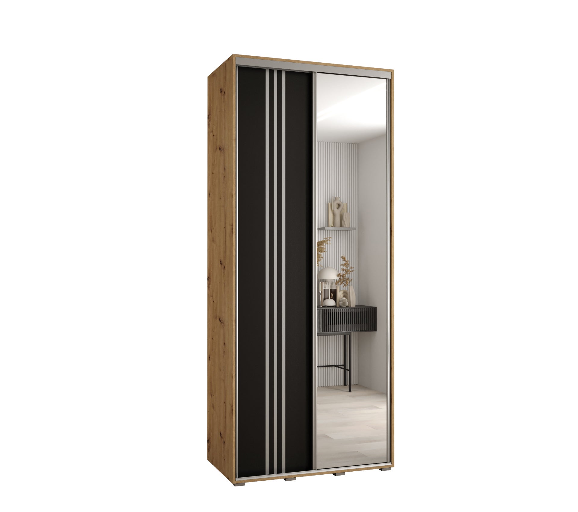 Szafa przesuwna z lustrem wysoka Davos 7 120 x 60 x 235,2 cm artisan + czarmy + u. srebrny - Abiks Meble