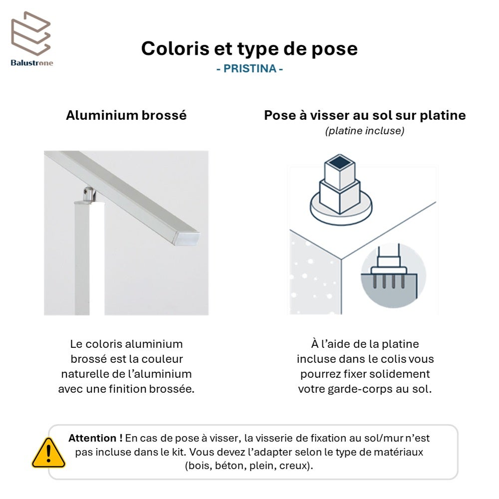 Garde-corps aluminium gris foncé, 3m pose à visser au sol, intérieur et extérieur, PRISTINA 7 lisses, en kit - 4