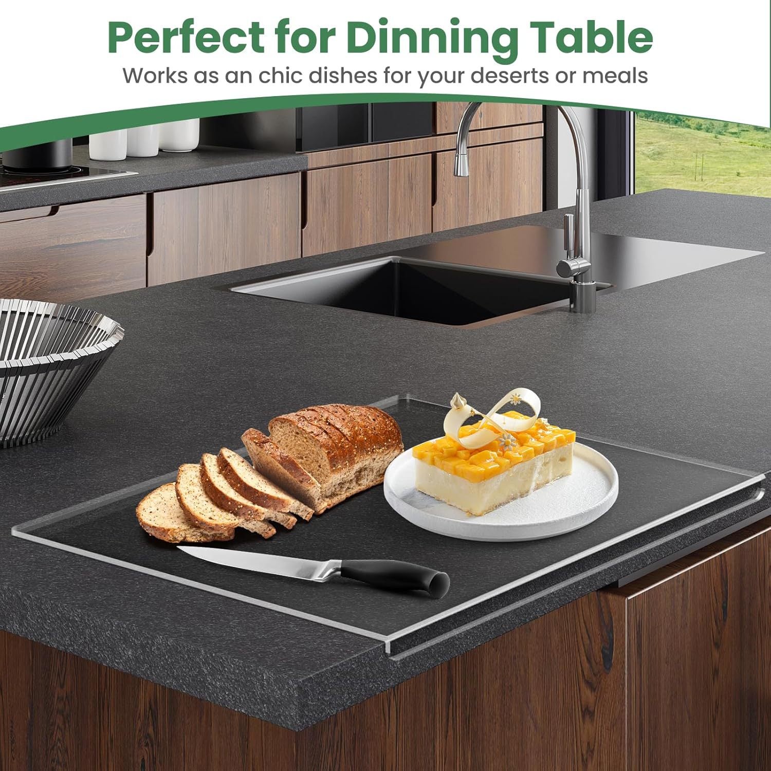 Planche à découper en acrylique avec rebord de comptoir, planche à découper antidérapante pour comptoir de cuisine, 45 x 34 cm - 5