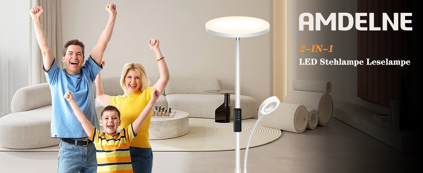 Amdelne Lampadaire LED, 30W+5W 2500LM, dimmable 3000K-6000K, avec télécommande magnétique Gris - 2