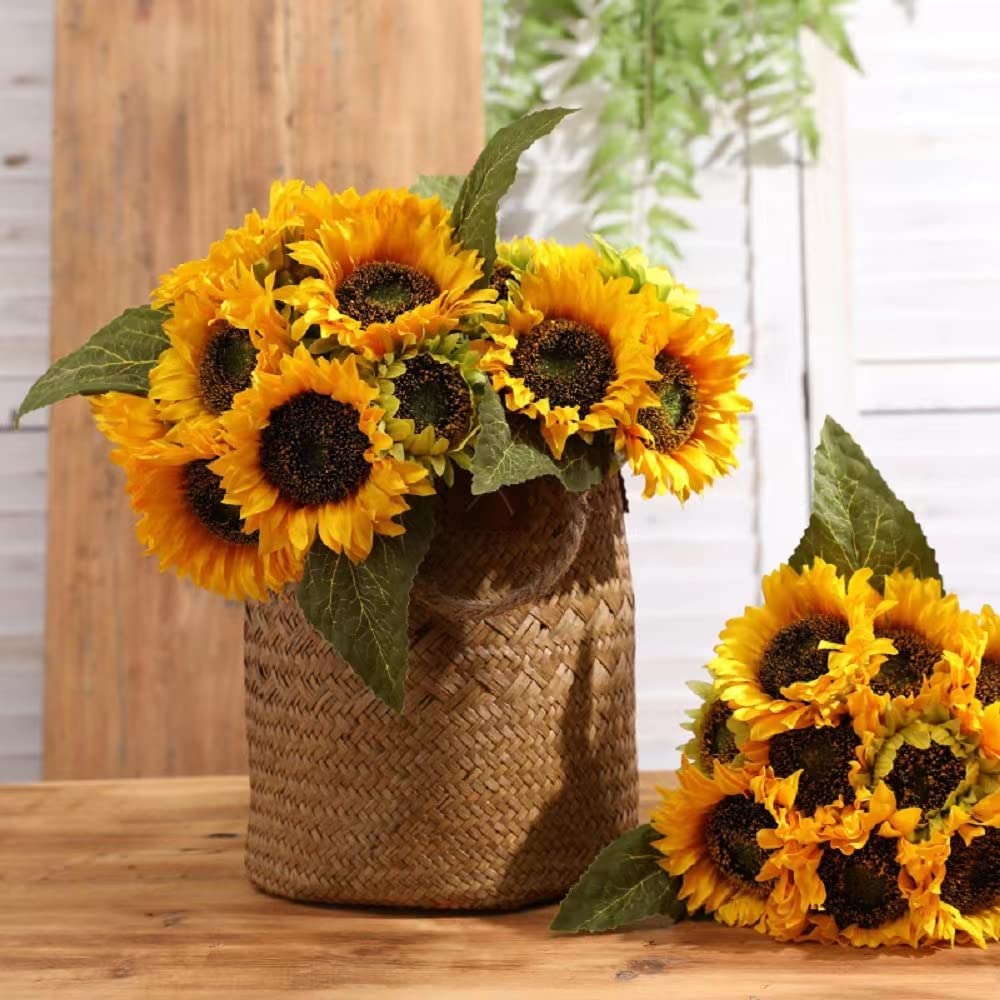 Lot de 6 tournesols artificiels géants fleurs fausses à longue tige en plastique pour vases décoration maison mariage fête d'anniversaire - 2