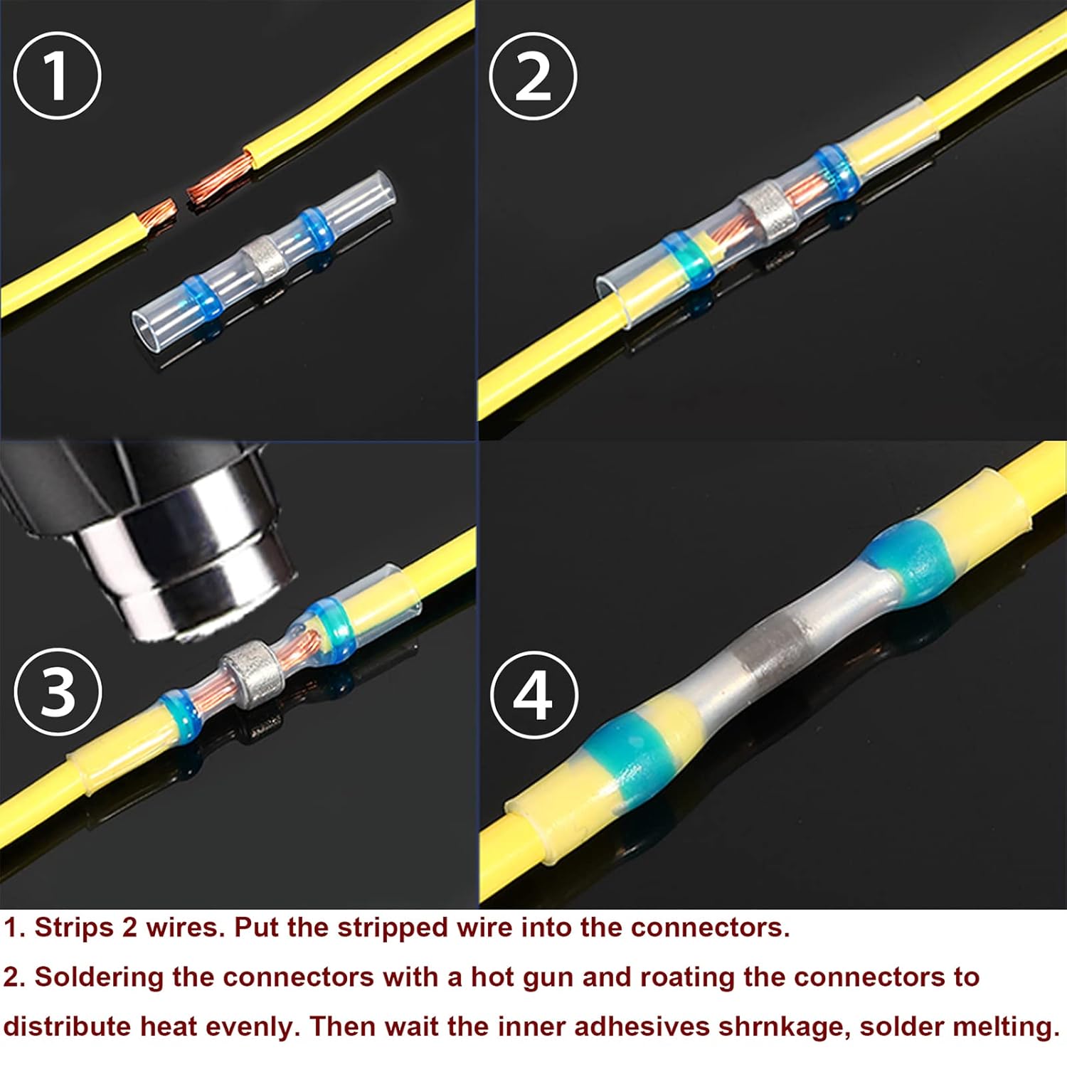 150pcs Connecteur Bout à Bout de Fil Thermorétractable, Thermosoudable Kit de Connecteurs de Bornes de Qualité Marine - 5