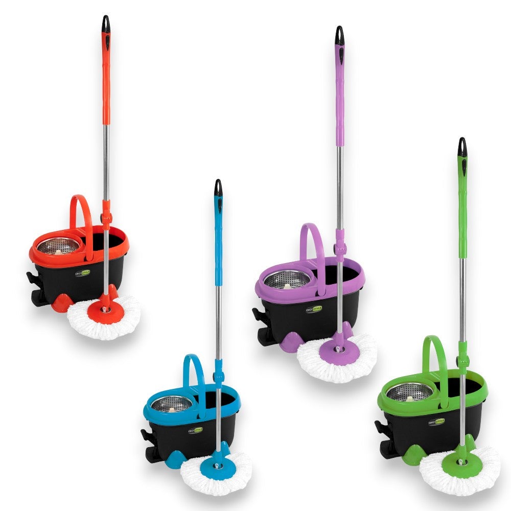 Meridiana - Mocio Autostrizzante Con Secchio In Acciaio Inox - Panno In Microfibra 100% Per Pavimenti