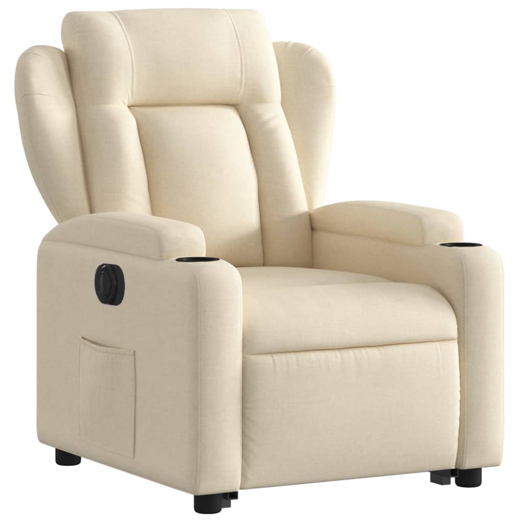 Fauteuil inclinable électrique crème tissu - 4
