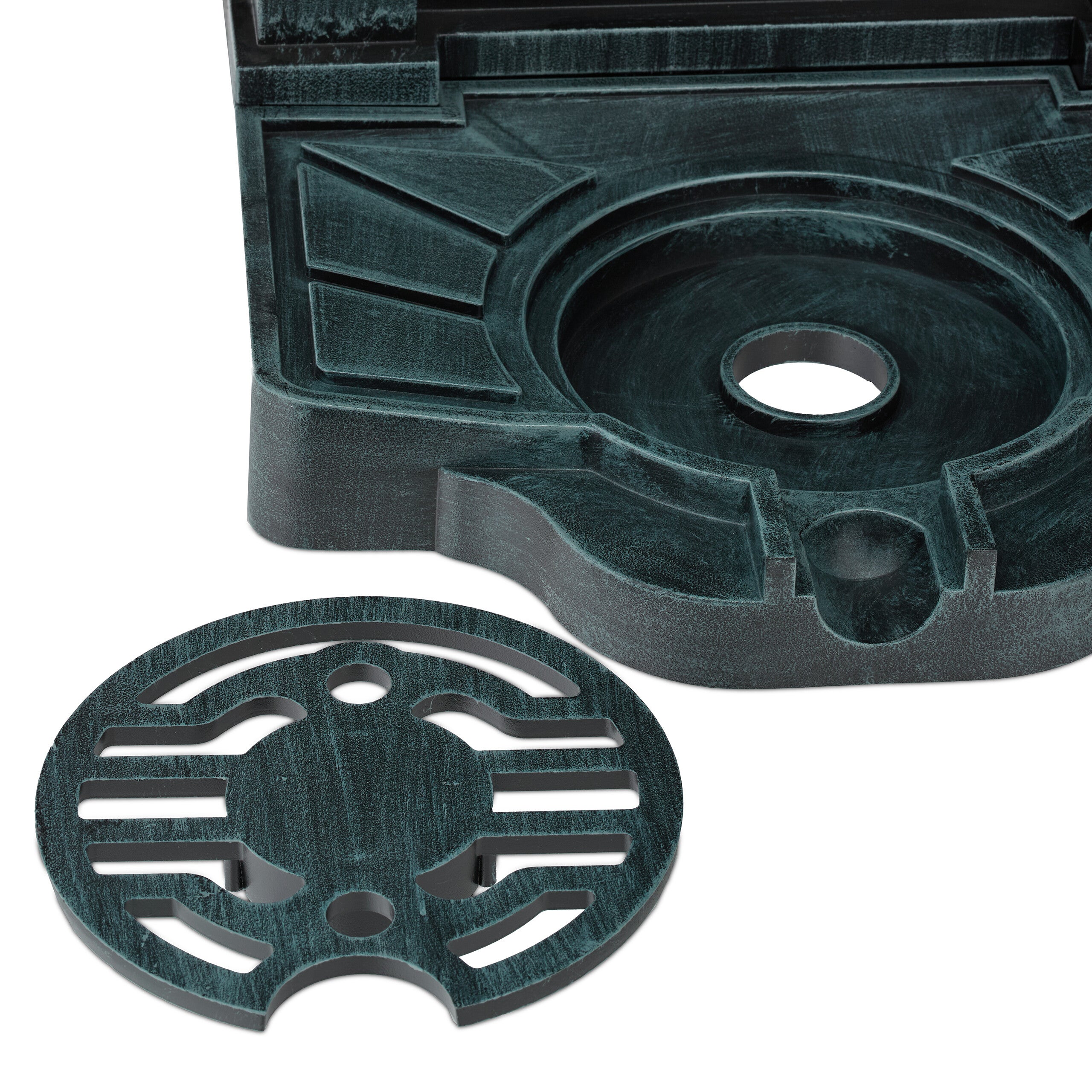 Fontaine extérieure de jardin, design antique, petit ange, H x L x P : 83 x 39 x 33 cm, gris et vert, Relaxdays - 5