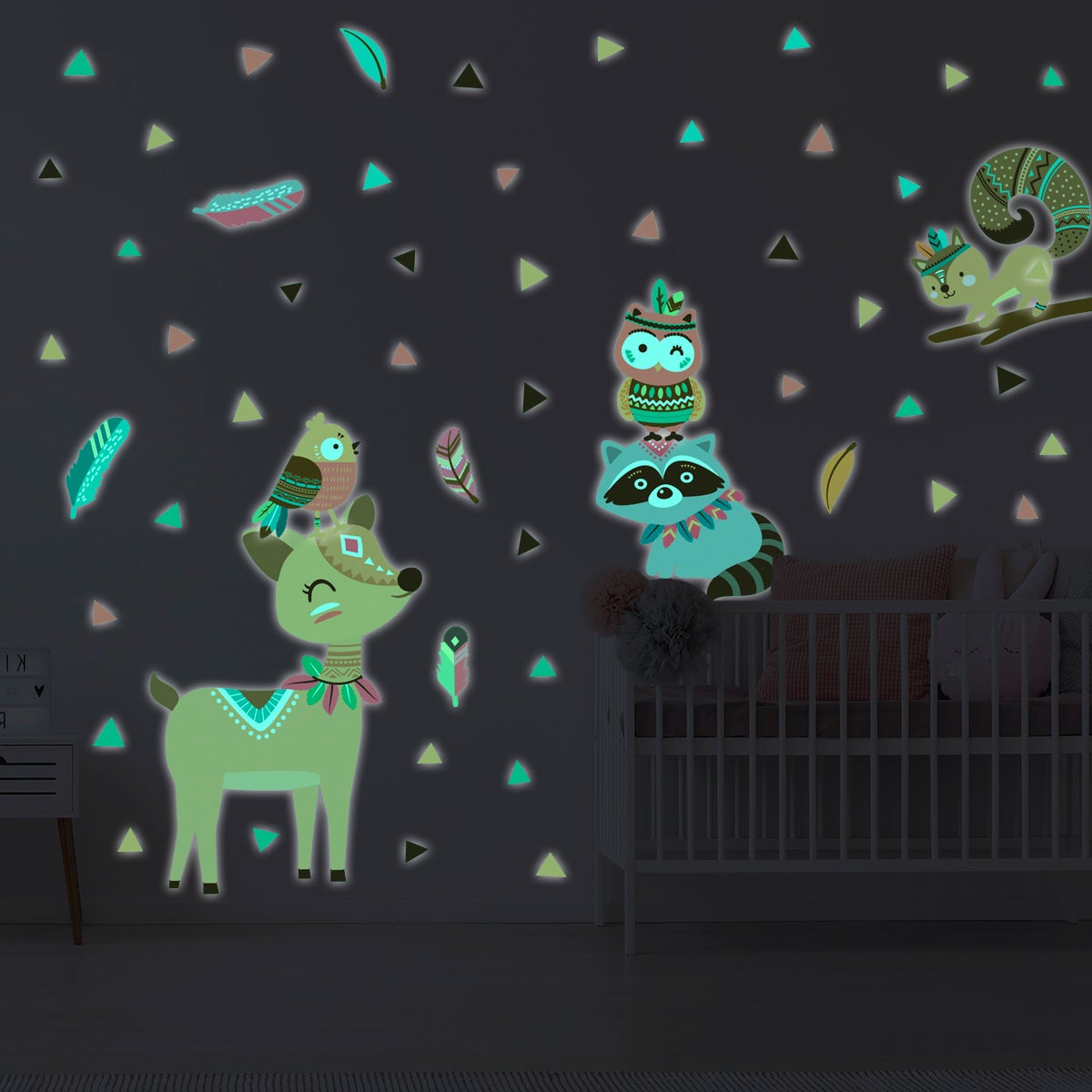 Adesivi fosforescente animali indiani dei boschi - Sticker adesivo - adesivi murali - 120x90cm - 5